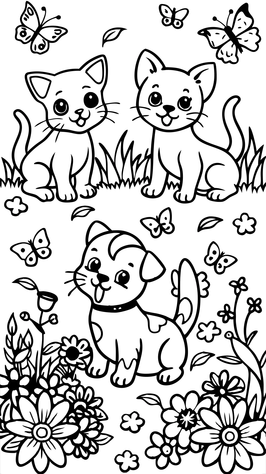 coloriages de chiots et de chatons